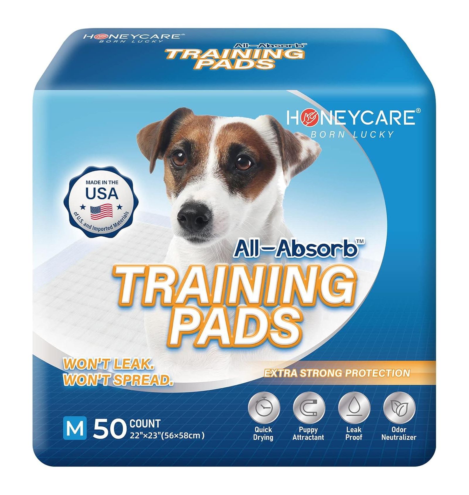 HoneyCare All-Absorb Large Dog & Puppy Training Pads, ultra-absorbent, odor control, leak-proof 5-layer, quick-dry, 22x23 in, 100-ct