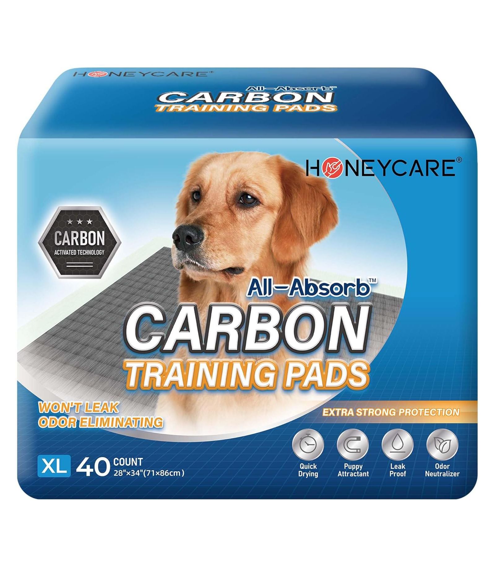 HoneyCare Carbon All-Absorb Puppy Training Pads Dog Potty Pads Absorb Eliminating Urine Odor, Jumbo-Size Charcoal Puppy Pad XL 28x34 inch, 80ct
