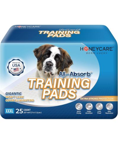 HoneyCare Gigantic All-Absorb  Dog and Puppy Training Pads, XXXL Dog Incontinence Training Pads, Made in The USA Dog Pads, XXXL, 28x44 inch, 50ct