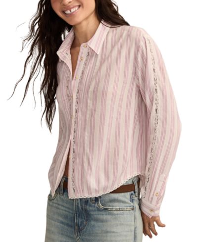Женская хлопковая рубашка Lucky Brand с кружевом