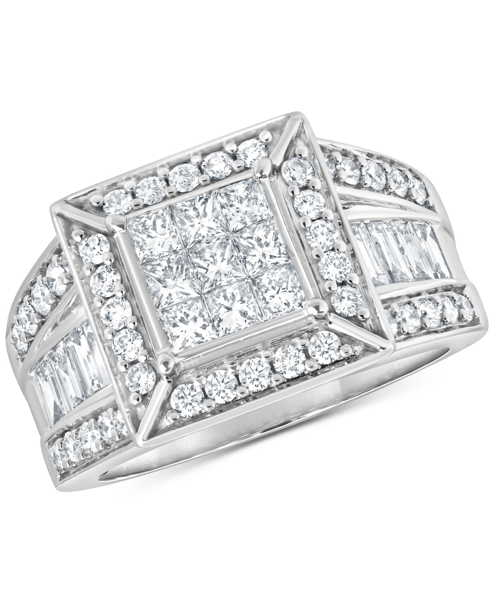 кольцо помолвочное Diamond Square Halo Cluster (1-1/2 ct. t.w.) в 14k белом золоте