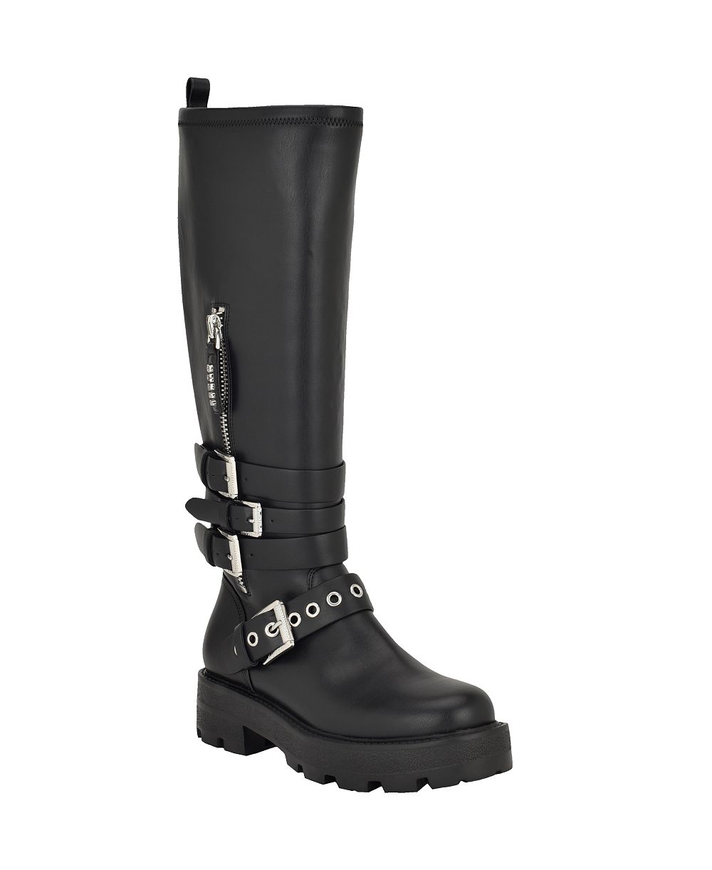GUESS Women's Yanky Tall Buckled Moto Lug Boots