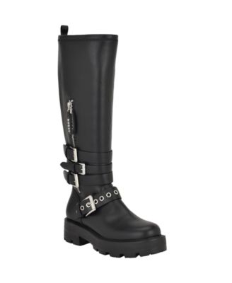 GUESS Women's Yanky Tall Buckled Moto Lug Boots