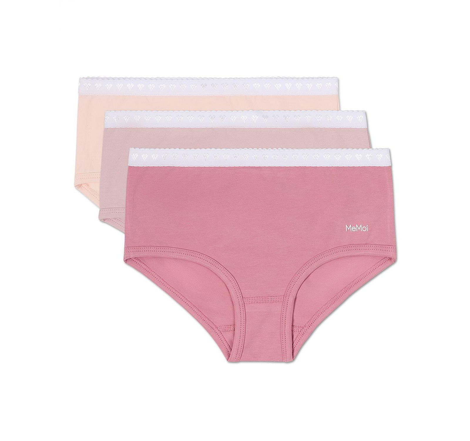 MeMoi Big Girls 3 Pair Pack Solid Chromatic Rose Briefs