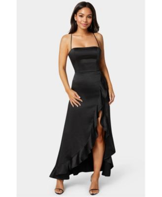 Женское атласное платье Bebe Satin Ruffle Maxi Lace Up Back