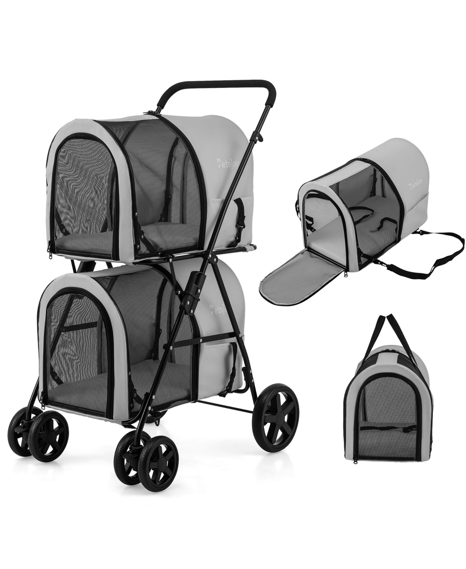 Gymax 4-in-1 Double Pet Stroller w/ Detachable Carrier Travel Carriage for Cats