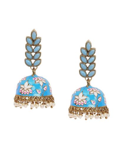 SOHI Blue Floral-Enamel Drop Earrings