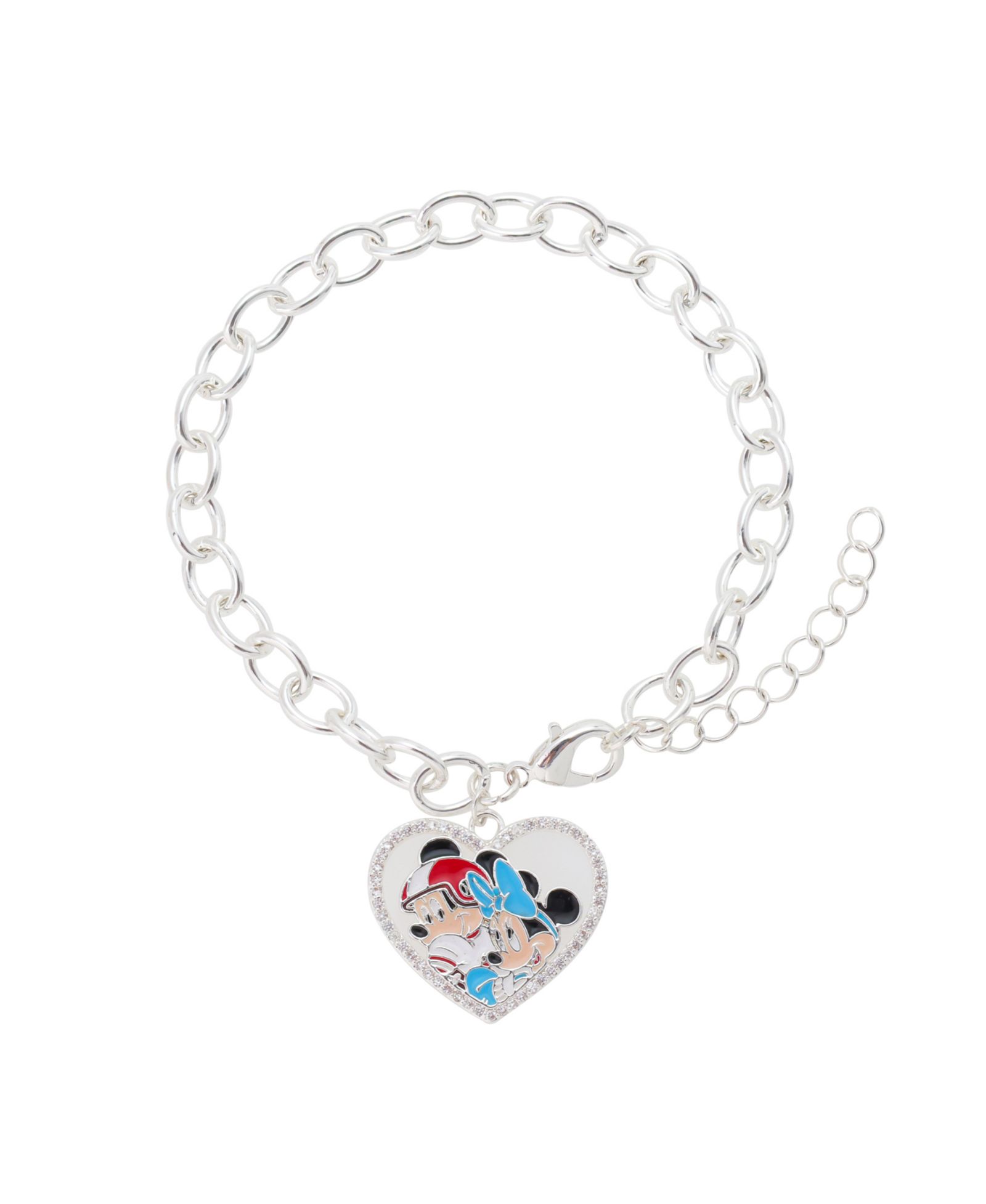 Браслет Disney Mickey and Minnie Cubic Zirconia Football Heart Charm Chain