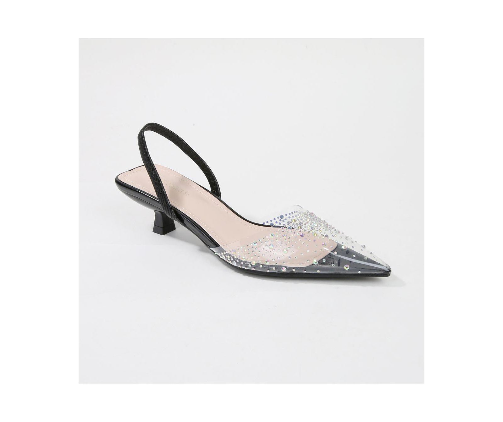 Mabel Clear Rhinestone Kitten Heels