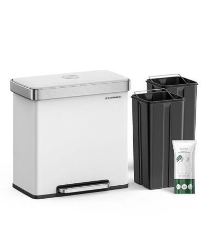 SONGMICS HOME 16 Gallon Dual Compartment Trash Can with Removable Buckets, White