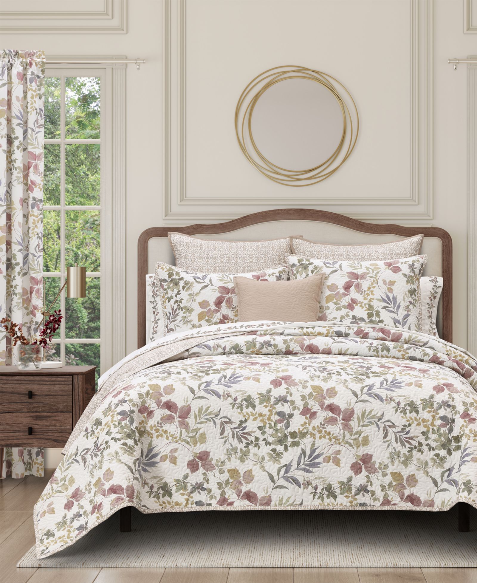 Royal Court Rosewood Botanical Leaf 3-Pc. Quilt Set, King/California King
