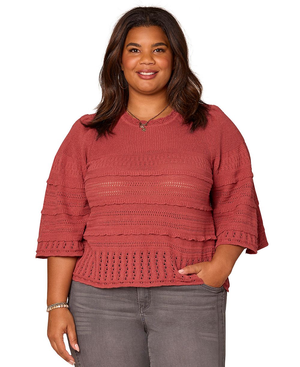 Democracy Plus Size Bell-Sleeve Round Neck Sweater