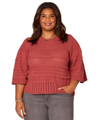 Democracy Plus Size Bell-Sleeve Round Neck Sweater