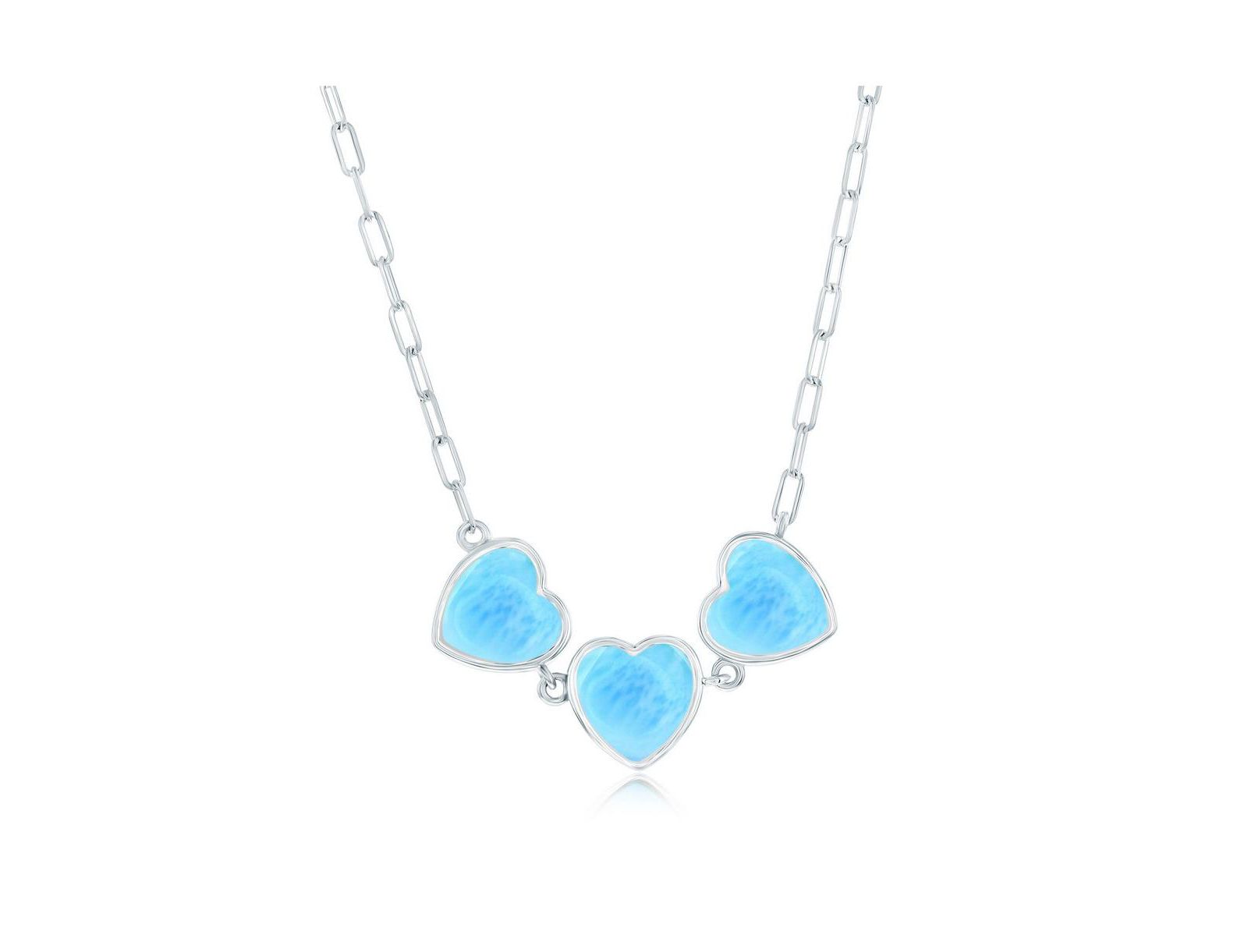 Ожерелье Sterling Triple Larimar Heart Paperclip