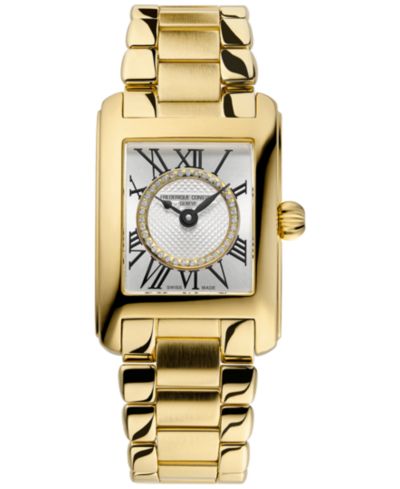Frederique Constant Women's Swiss Carree Diamond (1/20 ct. t.w.) Gold-Tone Stainless Steel Bracelet Watch 23mm
