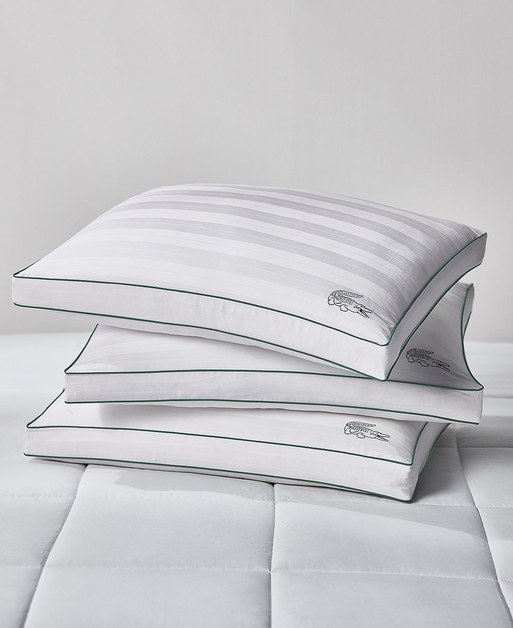 Lacoste Home Tennis Stripe Cotton Gusseted Medium-Density Pillow, Standard