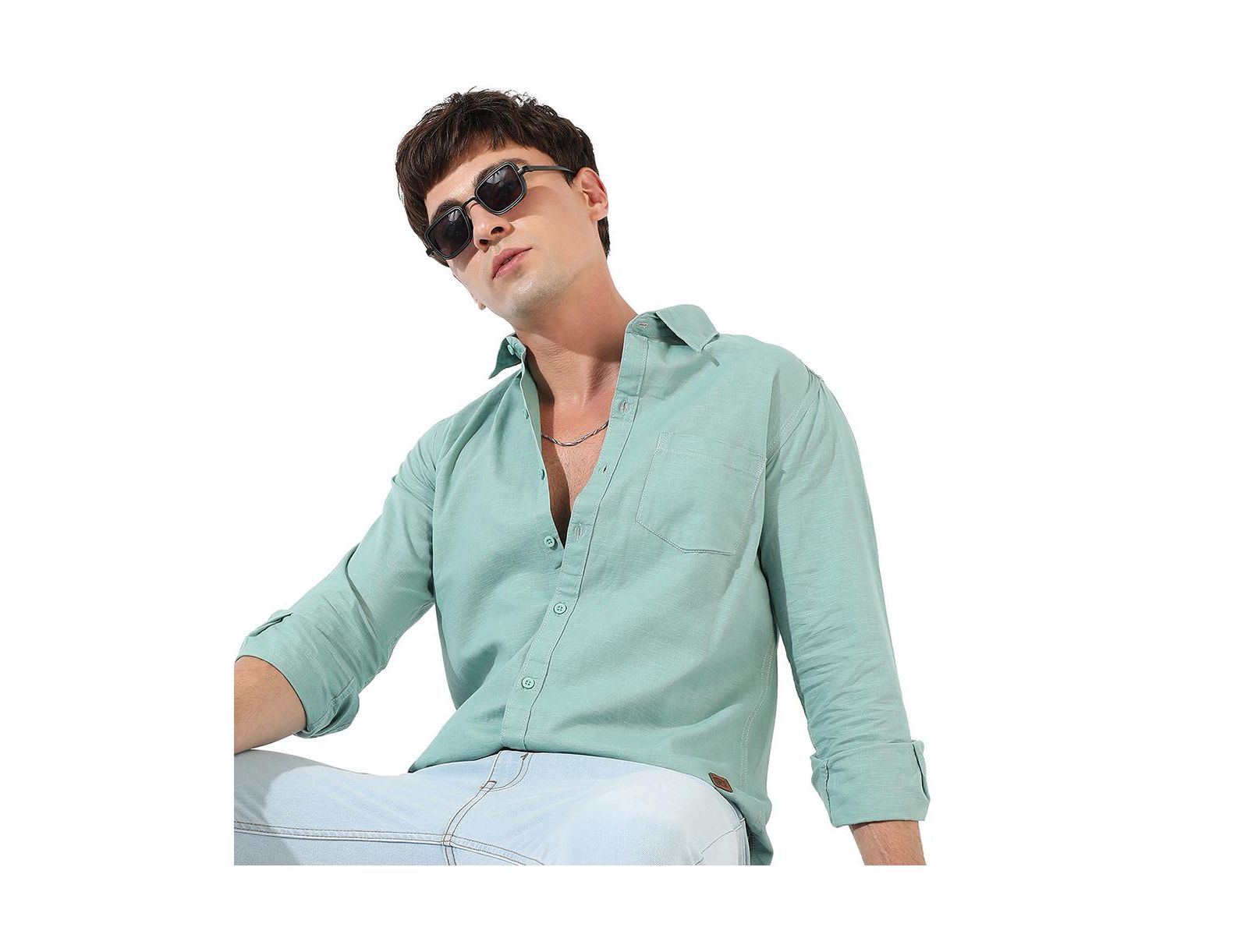 Мужская повседневная рубашка Campus Sutra Solid Aqua Green Regular Fit