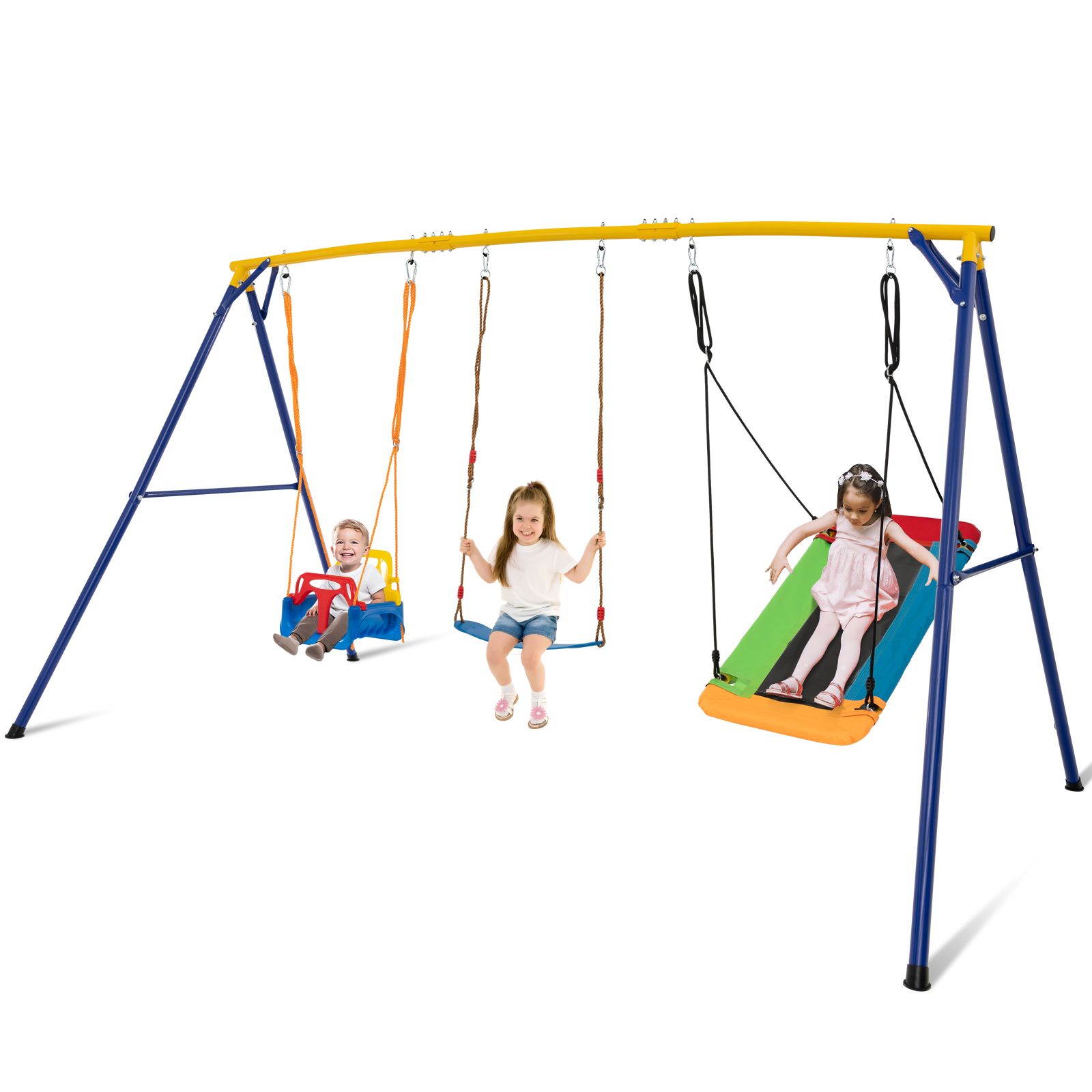 Gymax 3-in-1 Kids Carbon Steel Adjustable Swing Set, 660 Lbs, Ages 3-10