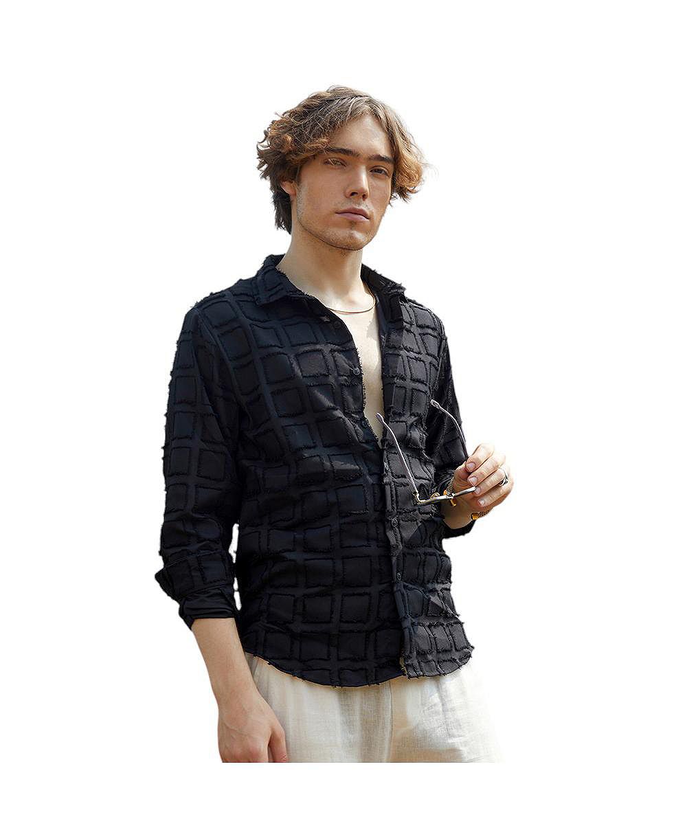 Мужская рубашка Campus Sutra Onyx Black Cubic-Tassel