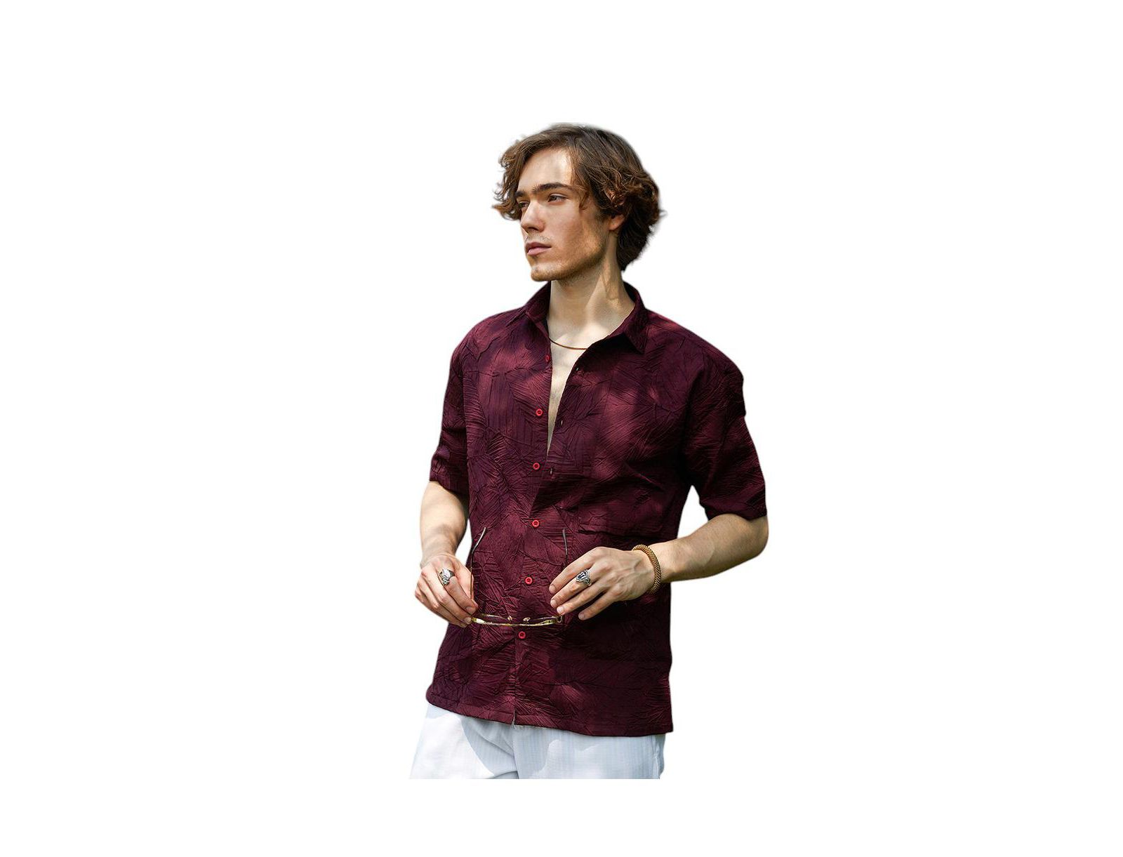 Мужская рубашка Campus Sutra Wine Red Foliage-Tactile