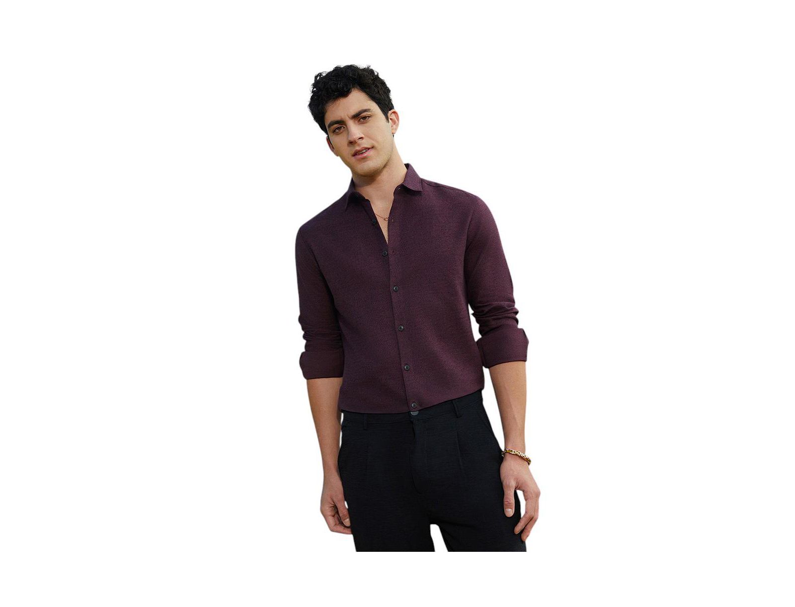 Campus Sutra Мужской Wine Red Solid Cotton Shirt