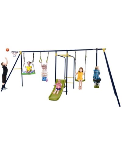 Gymax Metal 7-in-1 Multifunctional Swing Set, 660 lbs, Ages 3-10