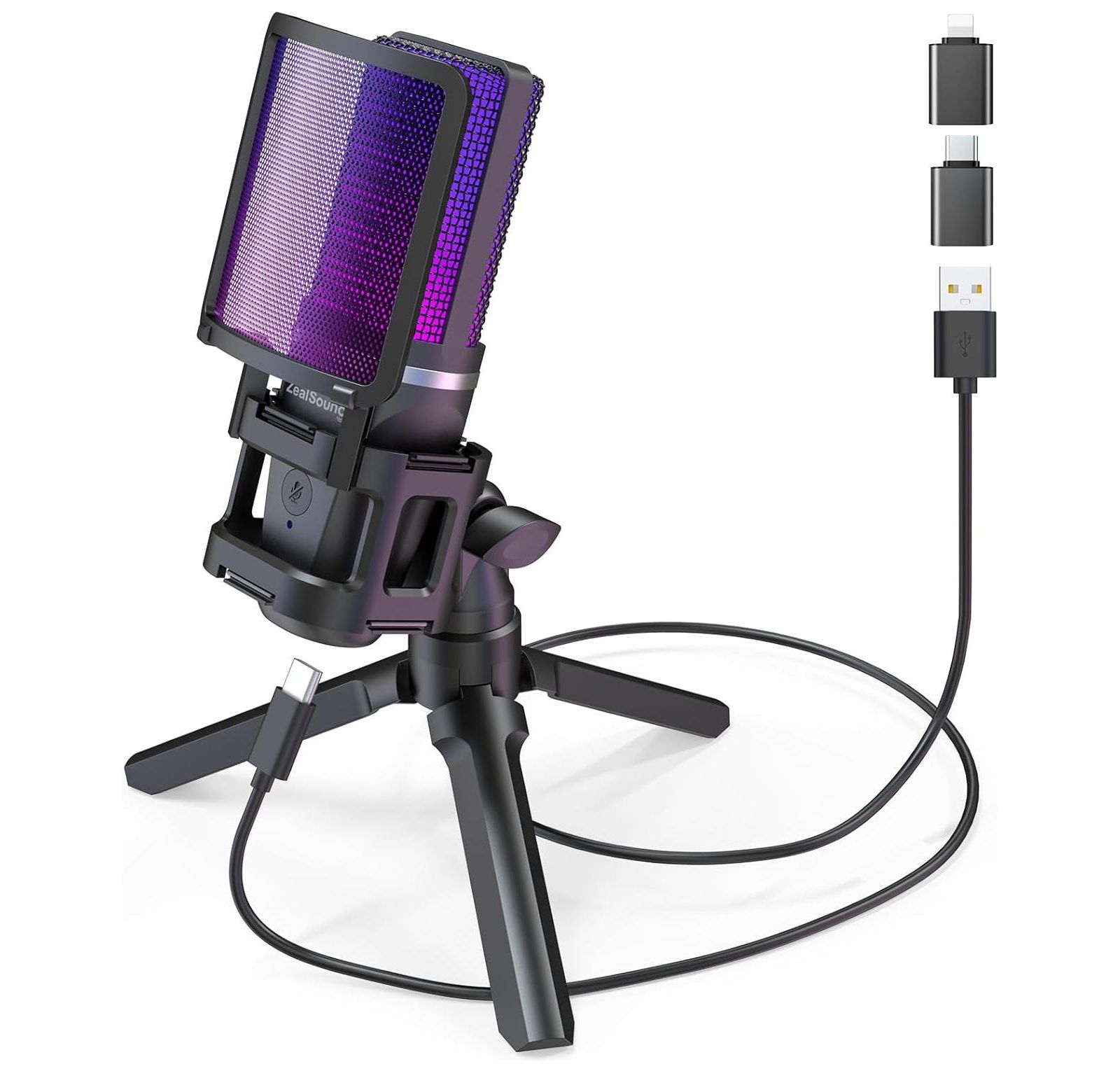 Zealsound Gaming USB Wired Cardioid Microphone RGB Lighting for PC, Laptop, PS5, PS4, Mobile Devices