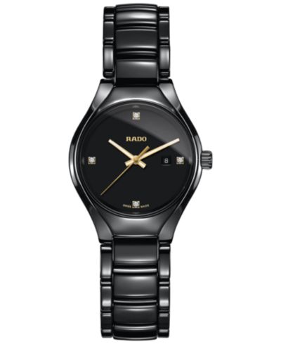 Женские часы Rado True Diamond Accent с черным высокотехнологичным керамическим браслетом 30mm R27059712