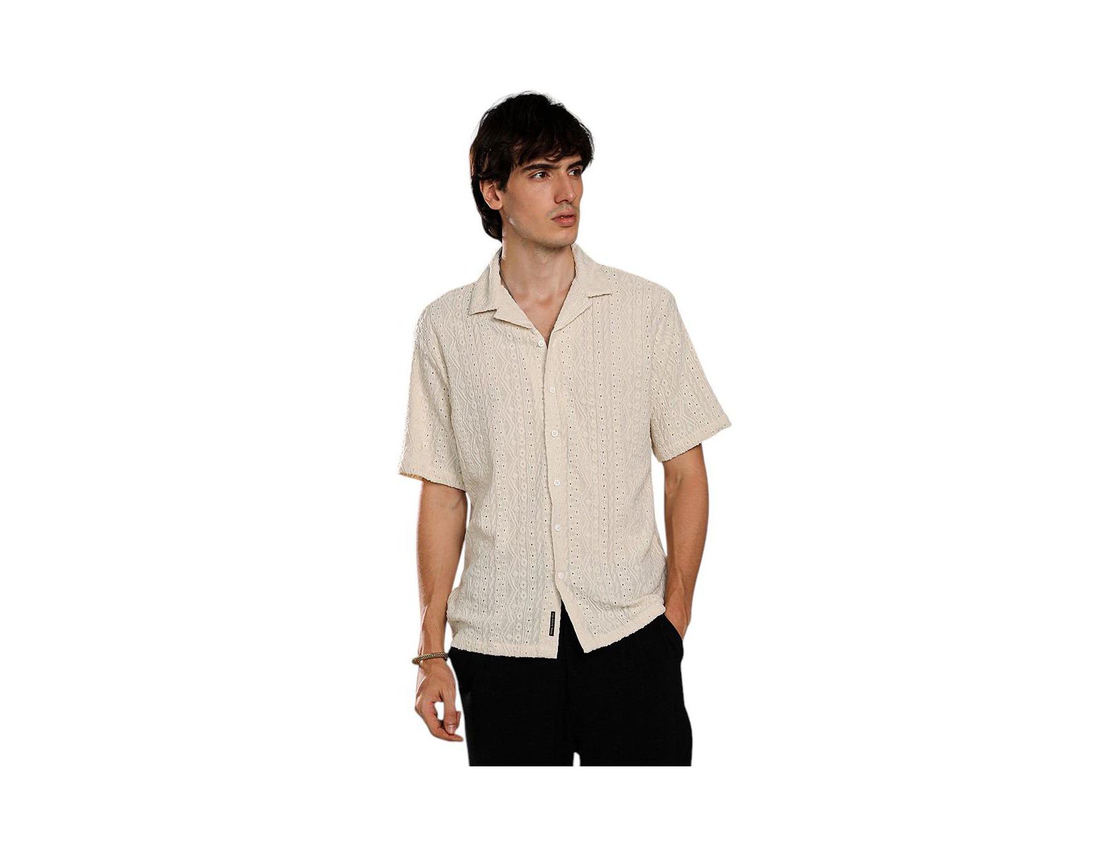 Мужская рубашка Campus Sutra Off-White с текстурой Aztec