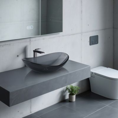 Aquaterior  6 7/8" x 1 15/16" x 12 3/8"- Bathroom Faucet Vessel Sink Kit Vanity Mixer Tap Tempered Glass Sink