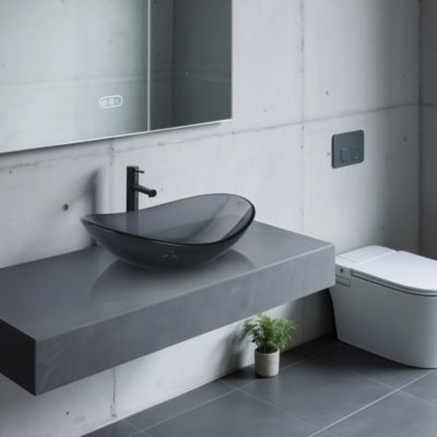 Aquaterior  6 7/8" x 1 15/16" x 12 3/8"-  Bathroom Vessel Sink & Faucet Kit 8" Vanity Mixer Tap Tempered Glass
