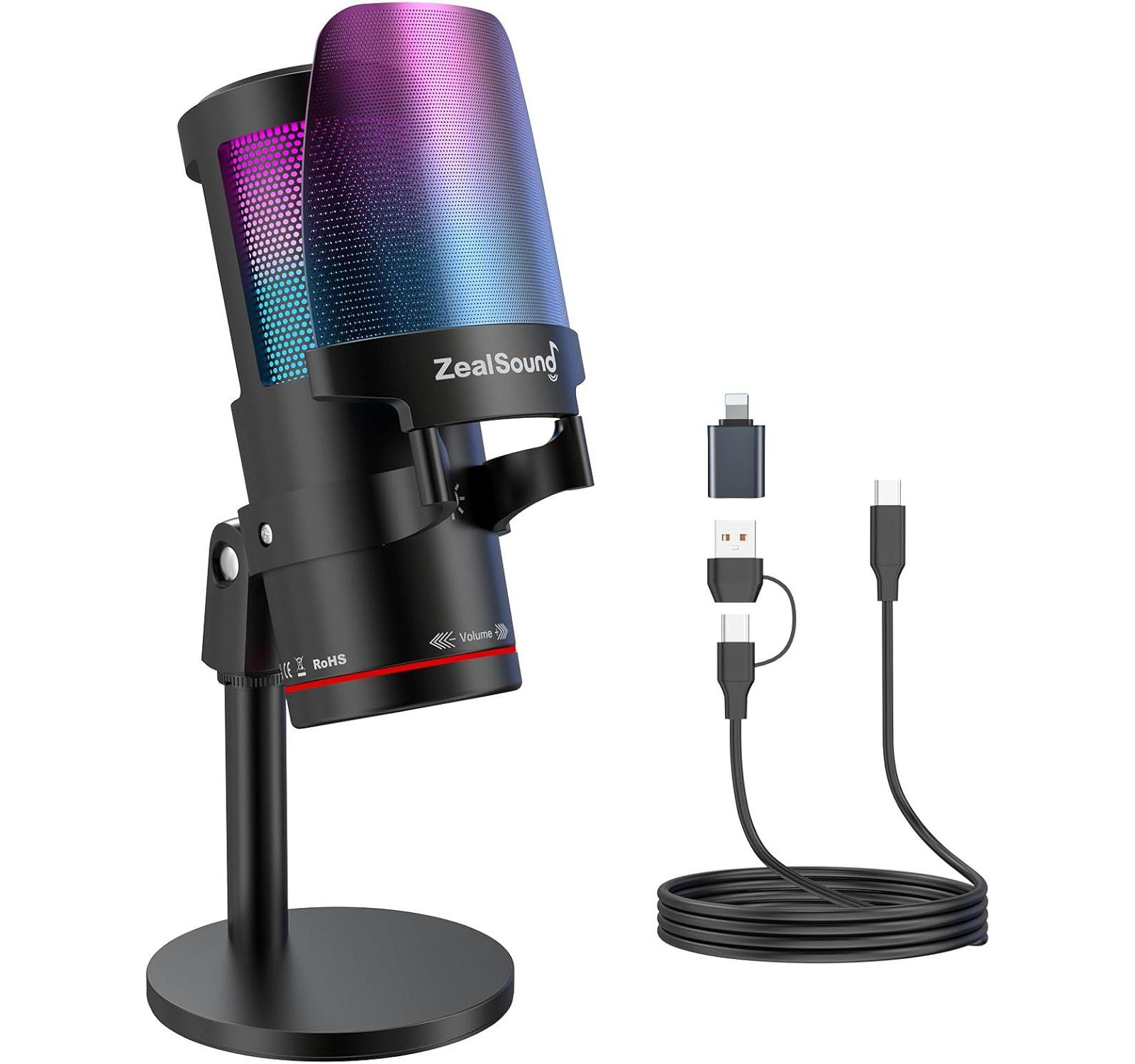Zealsound KM8 Noise-Canceling Condenser Touch-Mute USB Microphone for PC/Mac/Console