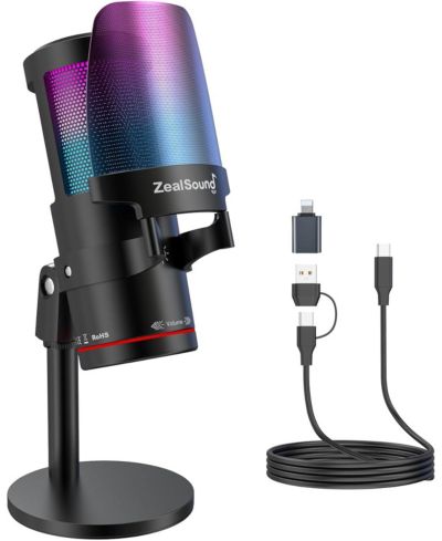 Zealsound KM8 Noise-Canceling Condenser Touch-Mute USB Microphone for PC/Mac/Console