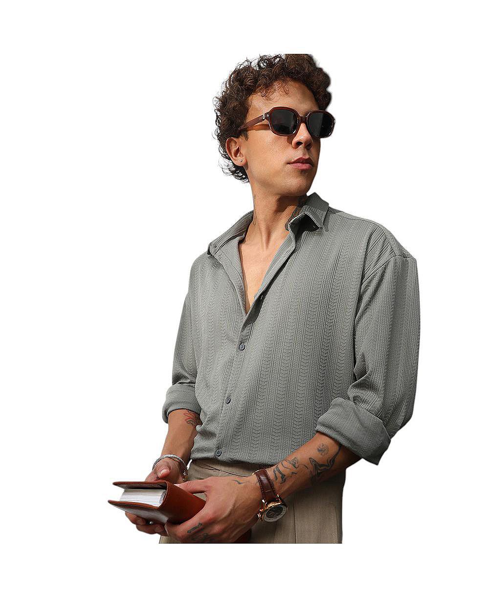Campus Sutra Men's Ash Grey Stripe-Textured Shirt