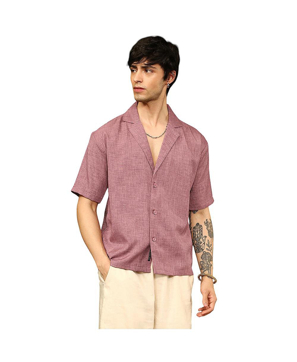 Campus Sutra Men's Brick Red Heathered Korean Oversized Shirt