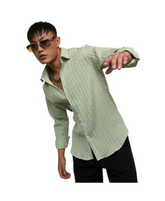 Cahoot Men's Campus Sutra Sage Green Self-Design Striped Shirt