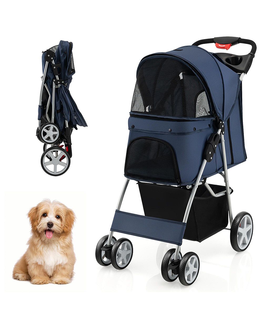 Gymax Folding Pet Stroller 4-Wheel Pet Travel Carrier w/Storage Basket