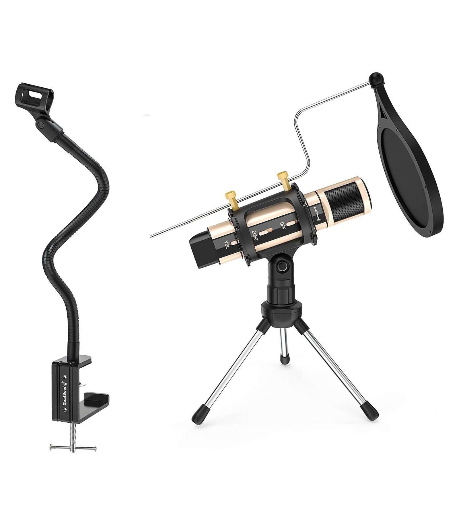 Микрофон ZealSound k08g USB Recording Gold и стойка-журавлик H1 Gooseneck
