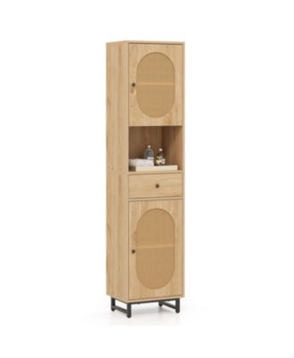 Slickblue Bathroom Cabinet PE Rattan Floor Cabinet with 2 Doors