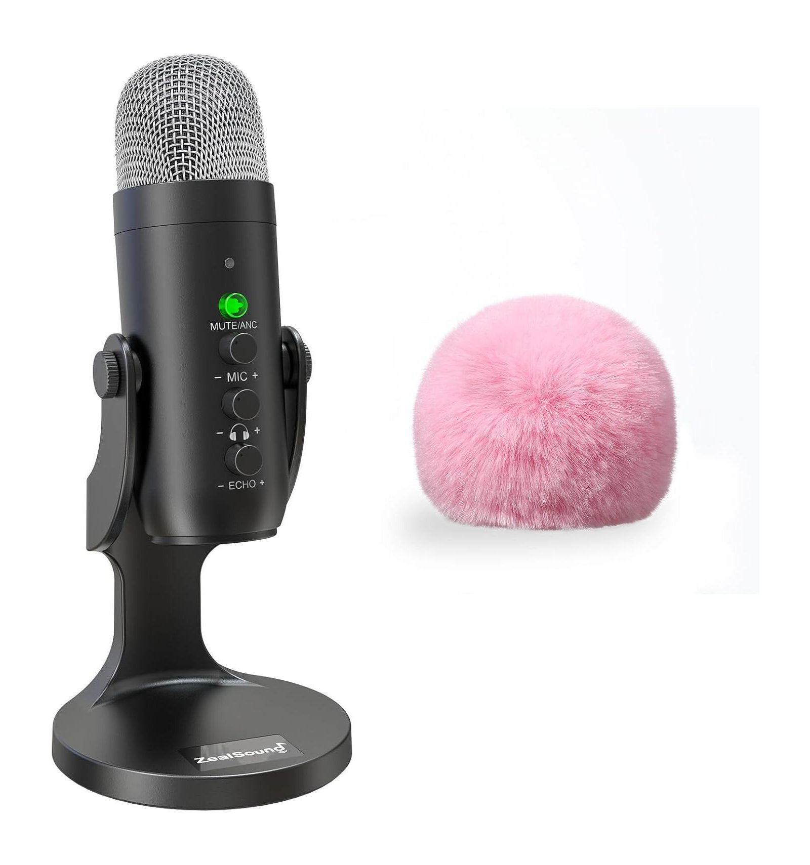 Беспроводной микрофон Zealsound K66DG-us с USB-C и меховым ветрозащитным колпаком для ПК/Mac/PS4/PS5/iPhone/планшетов