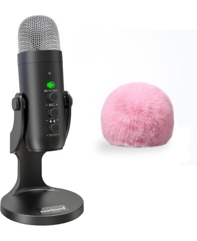 Zealsound K66DG-us Wireless USB-C Furry-Windscreen Microphone for PC/Mac/PS4/PS5/iPhone/Tablets