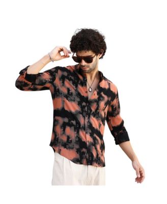 Campus Sutra Men's Obsidian Black & Sienna Brown Smudged-Block Regular Shirt