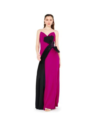 AMRI Women's Contrast Bow Detail Crepe Gown