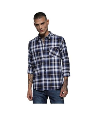 Campus Sutra рубашка в клетку Tartan Plaid Navy Blue Men's