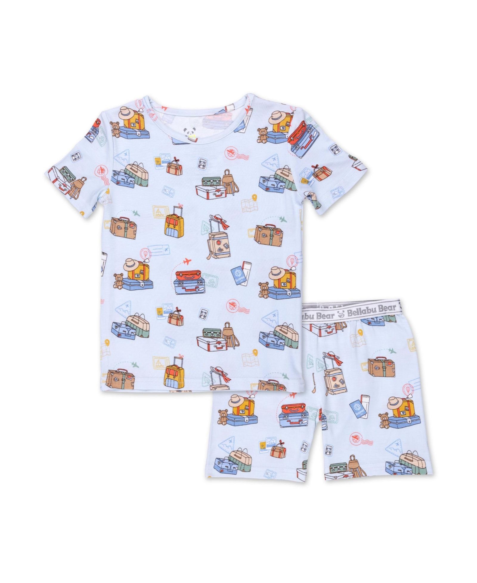 Bellabu Bear Kids Unisex Teddy Bear Picnic 2-Piece Short Sleeve & Shorts Pajama Set