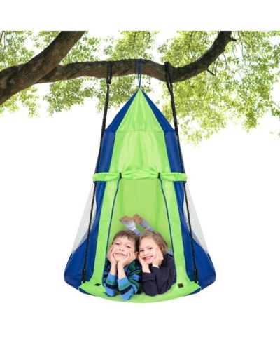 Gymax 40" Kids Hanging Chair Swing with Detachable Play Tent, Seats 2-3, Ages 3+