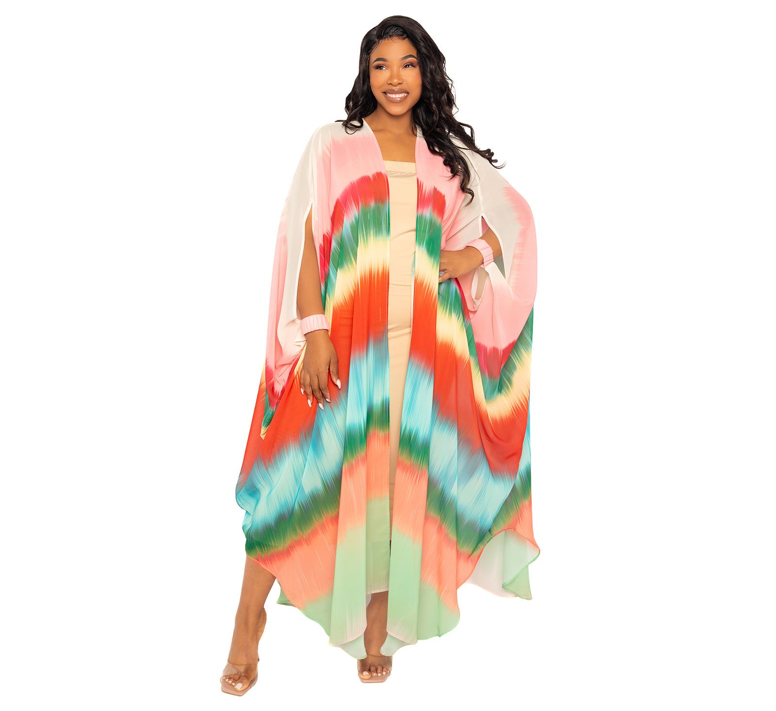 Женский халат Buxom Couture Ombre Stripe с манжетами