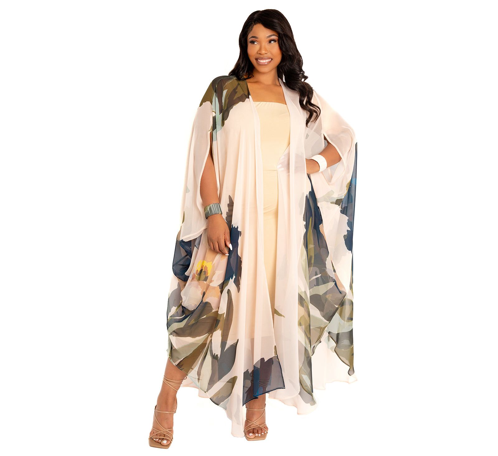Buxom Couture Plus Size Floral Chiffon Kimono Cover-Ups