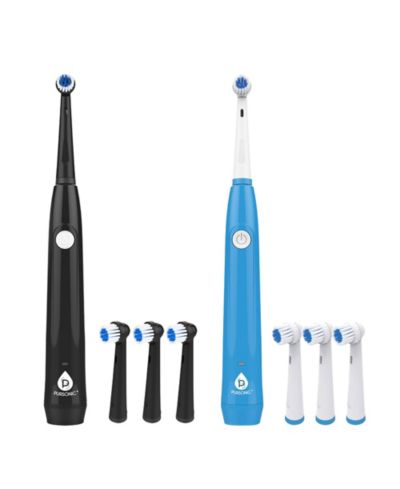 Him’s and Her’s Pursonic USB Rechargeable Rotary Toothbrush Bundle – Black & White Set with 6 Brush Heads and UV Sanitizer Design