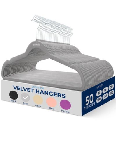 SereneLife 50 Pack Velvet Hangers - Non-Slip, 360° Swivel Hook - Ultra-Thin, Lightweight Velvet Hangers for Shirts, Sweaters, Hoodies